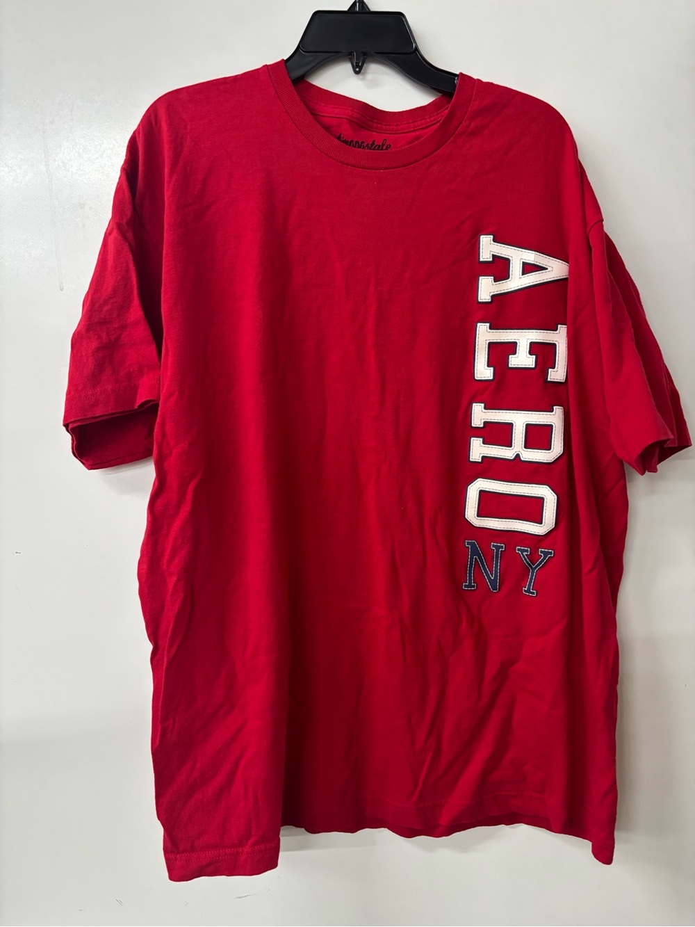 Aeropostale Red Short-Sleeve Graphic Tee with Vertical Logo